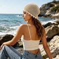 thumbnail image 5 of XIAOCHA Womens Boho Pearl Accent Crochet Beanie Solid Knit Breathable Beach Holiday Beanie Hats,Beige, 5 of 5