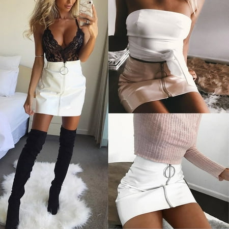 - Cool Women PU Leather High Waist Mini Short Skirt Stretch Party Sexy