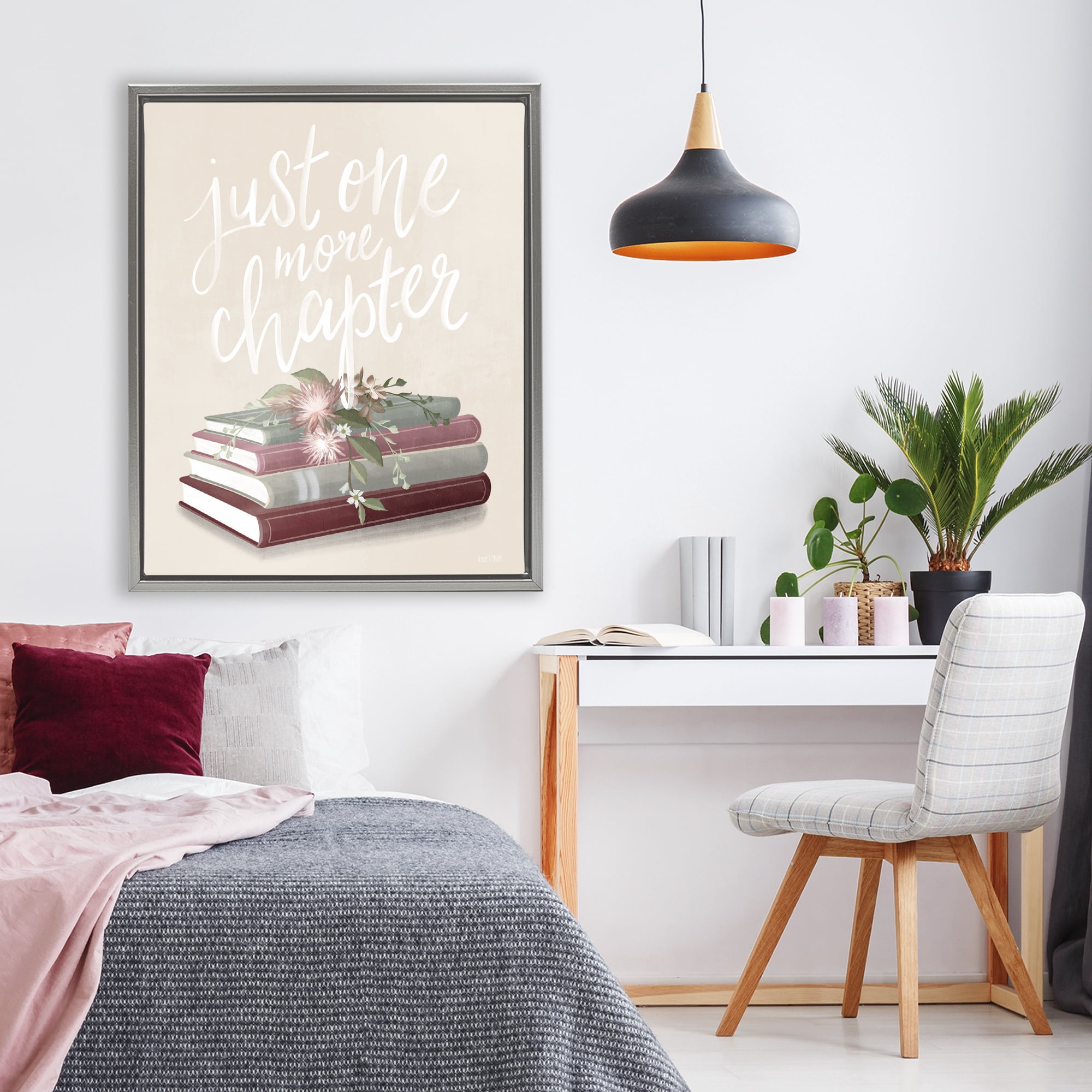 Stupell Industries One More Chapter on Beige Gray Framed Floater Canvas Wall Art, design by House Fenway