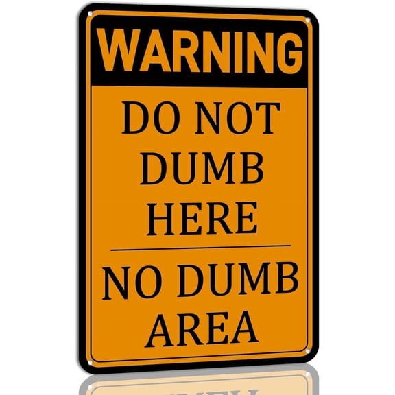 Funny Sarcastic Sign Warning Do Not Dumb Here No Dumb Area Metal Tin Sign for Garage Man Cave Bar Club Home Workshop Wall Decor Metal Plaque 12x16 Inch