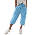 thumbnail image 3 of Womens Capris with Pockets Loose Fit Casual Capri Pants Dressy Lightweight Ladies Baggy Cargo Pants for Hiking by Yigetop Sky Blue M, 3 of 6