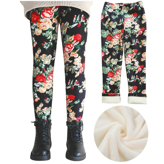 uublik Toddler Girls Leggings Black Fleece Lined Leggings Winter Tights Pants Soft Warm Stretchy Pants, Size 2T-11