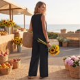 thumbnail image 6 of CIENVNSTG Two Piece Sets for Women Summer Sleeveless V-neck Cotton Linen Vest Waistcoat Casual Wide Leg Pants Suits Beach Vacation Black L, 6 of 8