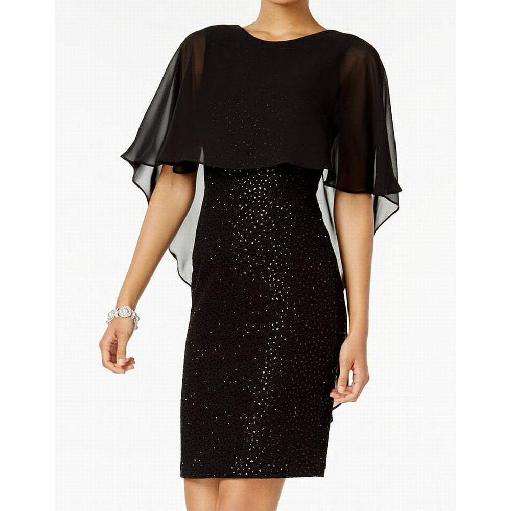 betsy and adam chiffon cape gown