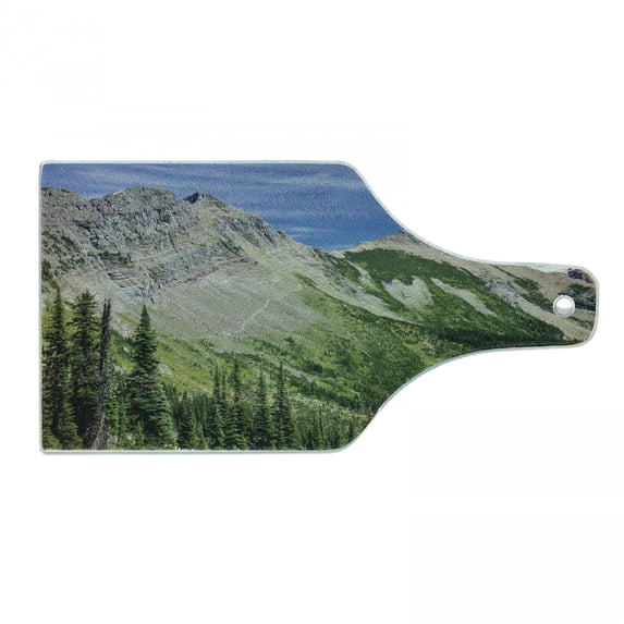 Landscape Cutting Board, View of High Mountains with Forests Hiking Snowy Slope Pine Trees, Decorative Tempered Glass Cutting and Serving Board, in 3 Sizes, by Ambesonne