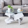 thumbnail image 3 of Hassch 33.4" Round Coffee Table with Tempered Glass Top and White Marbling Finished MDF Crossed Legs, for Living Room Bedroom Home Office, 3 of 8