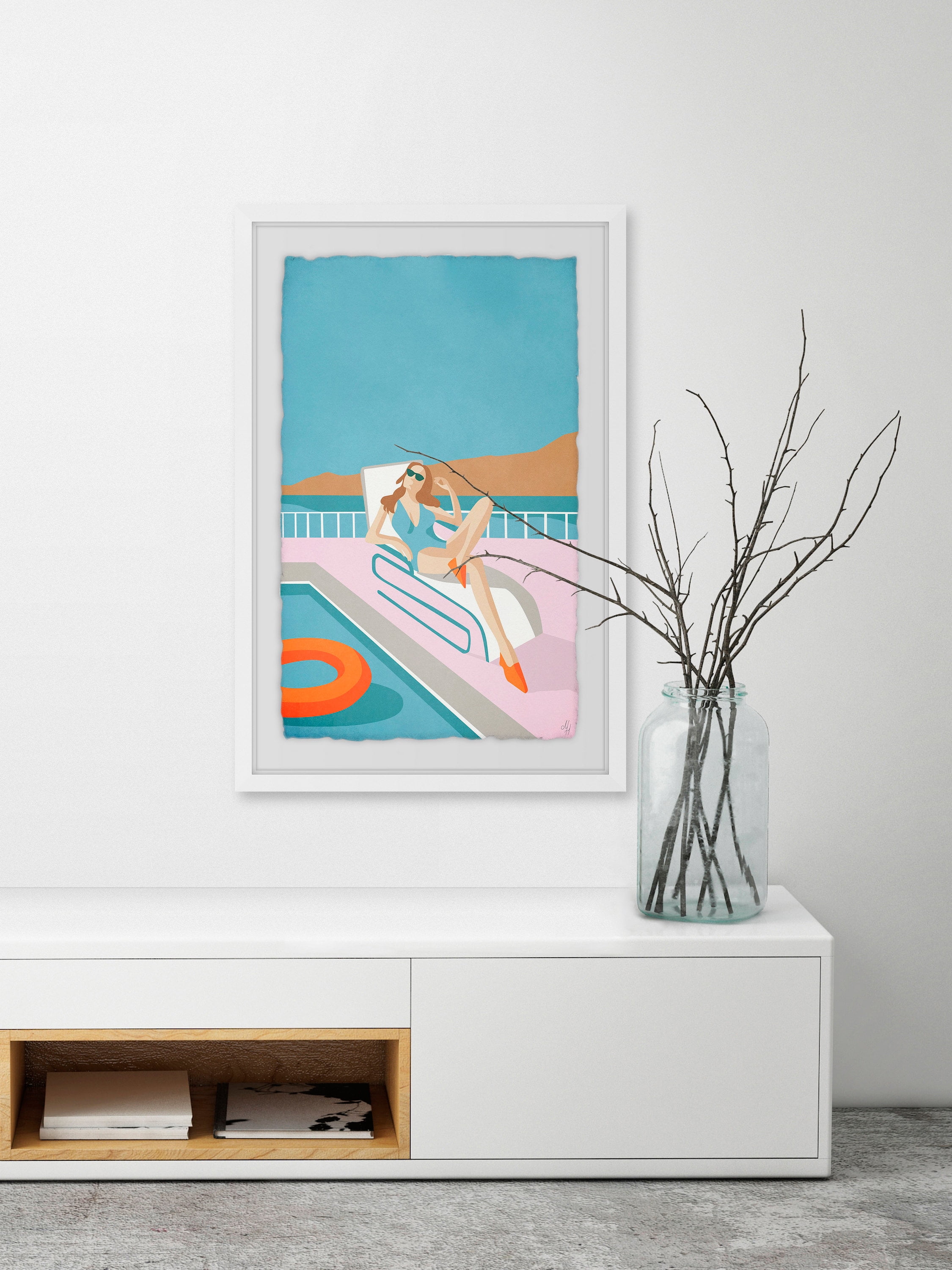 Girl in a Blue Swimsuit Framed Painting Print