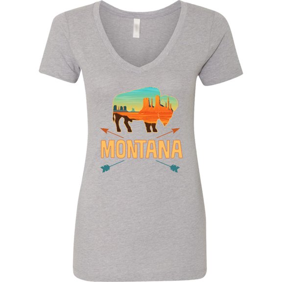 Inktastic Montana Buffalo Silhouette Women's V-Neck T-Shirt
