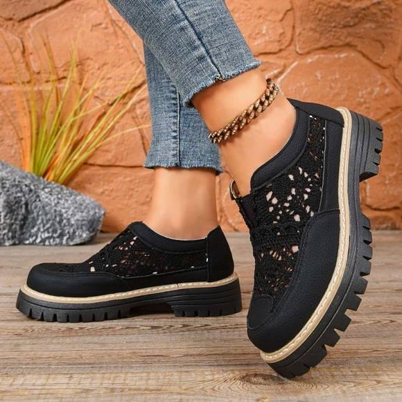 ’s Casual Slip On Platform Shoes With Hollow Out Design And Minimalist Heel For Everyday Comfort And Style Black 41 Mesh