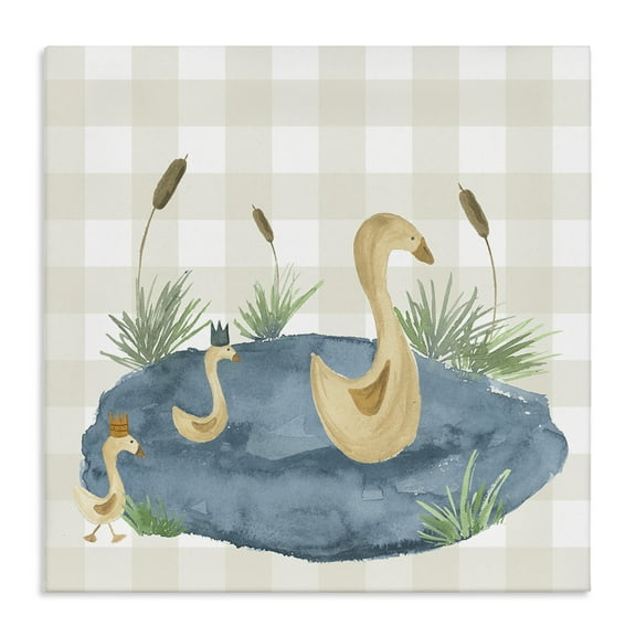 Stupell Industries Duck Family in Pond Animals Painting Wrapped Canvas Art Print Wall Art, 17 x 17
