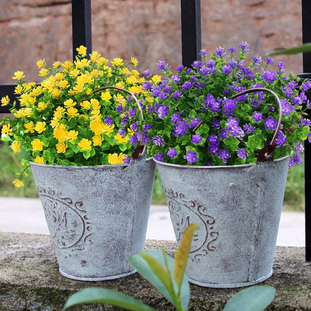 Sinhoon 24 Bundles Outdoor Artificial Flowers UV Resistant Fake Boxwood Plants, Faux Plastic Greenery for Indoor Outside Plants Garden Home Decor (Purple)