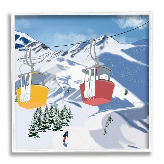Stupell Industries Ski Life Shuttle Snowy Mountain Landscape Snowboard Athlete, 24 x 24, Design by Ashley Singleton