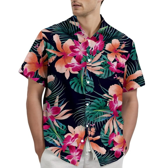 Xyxonk Hawaiian Shirts for Men Summer Short Sleeve Button Up Tropical Shirts Loose Printed Floral Resort Casual Shirts Black XL