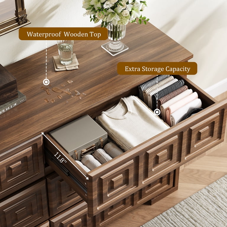 Aufeile 54" Walnut Farmhouse Dresser, 6-Drawer photo 7