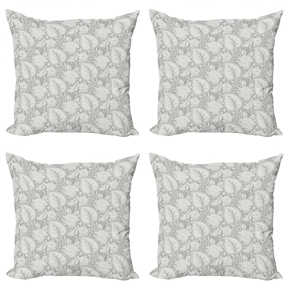 Ambesonne Grey Throw Pillow Cover 4 Pack, Paisley Blooming Flowers, 18", Grey