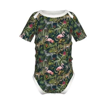 

Junzan Flamingos And Palm Leaves Print Short-Sleeve Baby Climbing Clothes Bodysuits for Infant One-Piece for Baby Boys & Girls Baby Clothes Baby Romper with Snap Closure-12 Months