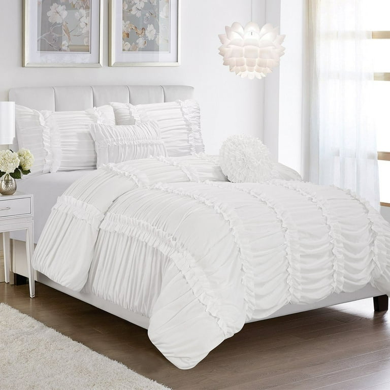 Homechoice 5 Piece Oversize Solid Off White Handmade Ruched Ruffle