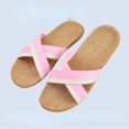 thumbnail image 3 of nuevas zapatillas de moda para hombre y mujer, zapatillas antideslizantes de verano para parejas en casa, zapatillas de interior, zapatos diarios cruzados de lino, 3 of 4