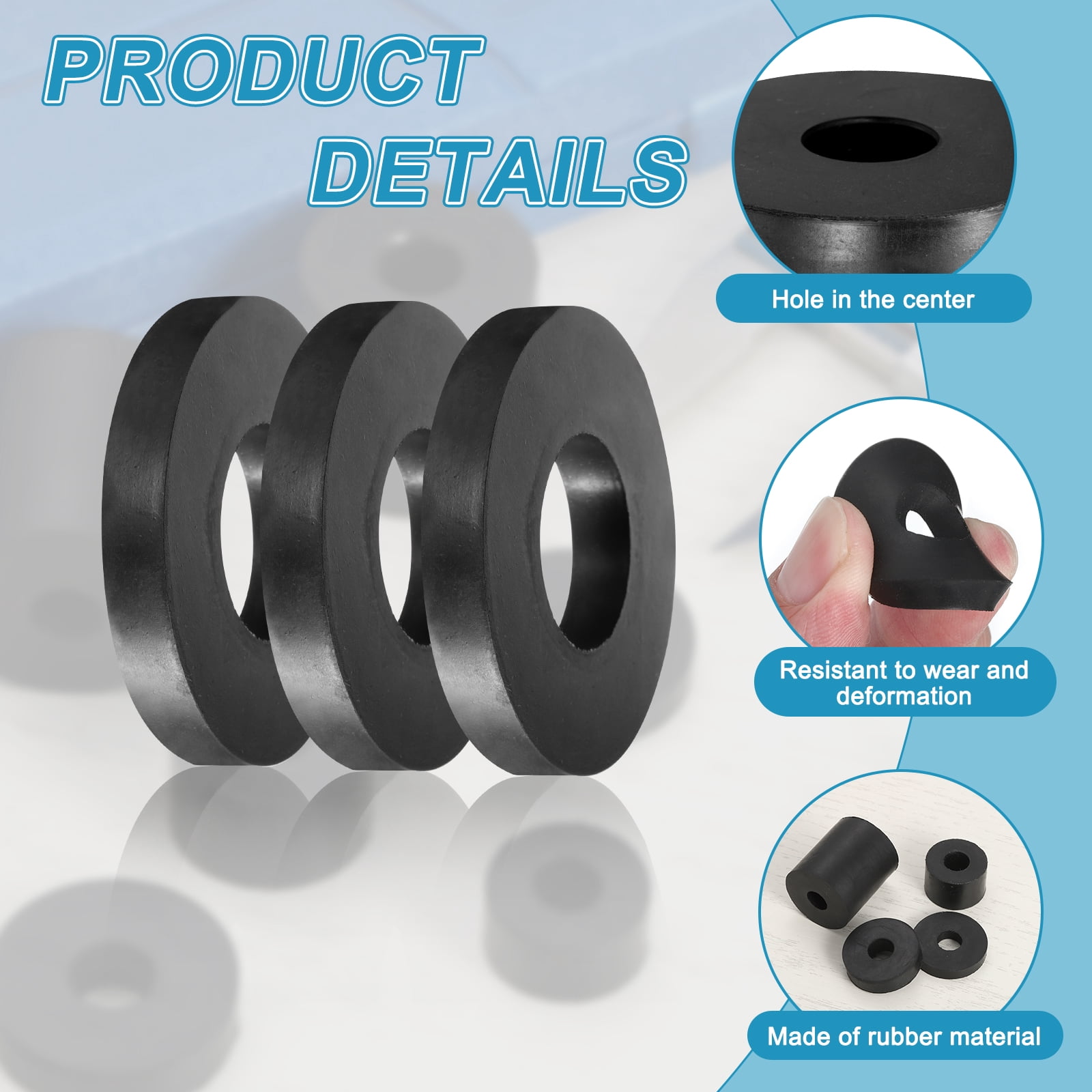 16pcs Rubber Spacers 70mm OD x 33mm ID x 10mm Height Round Anti Vibration Spacer