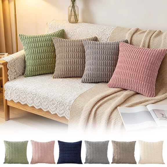 Throw Pillow Cover 18x18 Inch Corduroy Solid Color Decorative Cushion Case Soft Pillowcase for Sofa Home Living Room Modern Decor by PALIFEUR