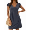 thumbnail image 3 of Women'S Summer Dresses Beach 2026 Casual Deep V Neck Loose Sundress Ruffle Sleeve Mini Dress Gray-Blue XXL, 3 of 8