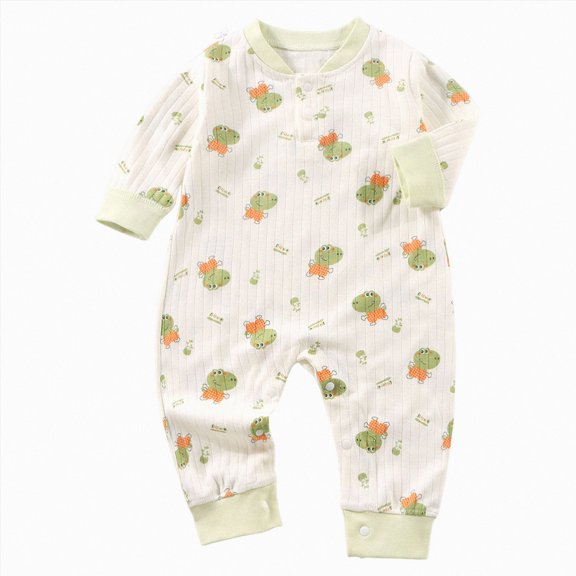 Nwiuh Unisex Newborn Baby Jumpsuit Pure Cotton Long Sleeve Baby Outfit Soft Comfortable Baby Clothes for Boys and Girls Light Green for Size 9-12 Months