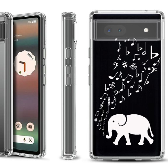 Shockproof Bumper Phone Case for Google Pixel 6a, by OneToughShield ® - Elephant Music