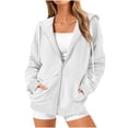 thumbnail image 1 of MeetoTime Veste Sweat à Manches Longues pour Femmes Automne Tendance Décontractée à Capuche Zippée avec Poches, 1 of 5