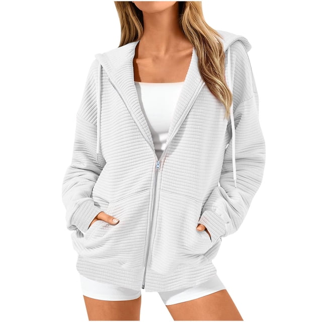 MeetoTime Veste Sweat à Manches Longues pour Femmes Automne Tendance Décontractée à Capuche Zippée avec Poches