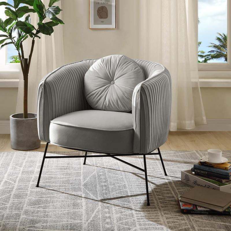 Maklaine Velvet Barrel Accent Arm Chair with Metal Base in Gray - Walmart.com - Walmart.com