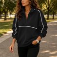 thumbnail image 5 of ClodeEU Women's Color Block Stripe Half Zip Collar Long Sleeve Sweatshirt,Casual Loose Pullover Top Black,Women's Plus L, 5 of 6