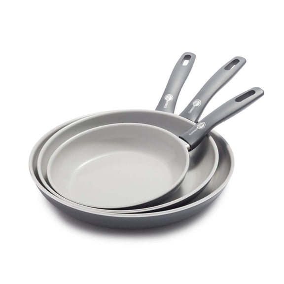 GreenPan Dover 8, 10 and 12 Ceramic Nonstick Frypan Set, Non-Toxic, Gray