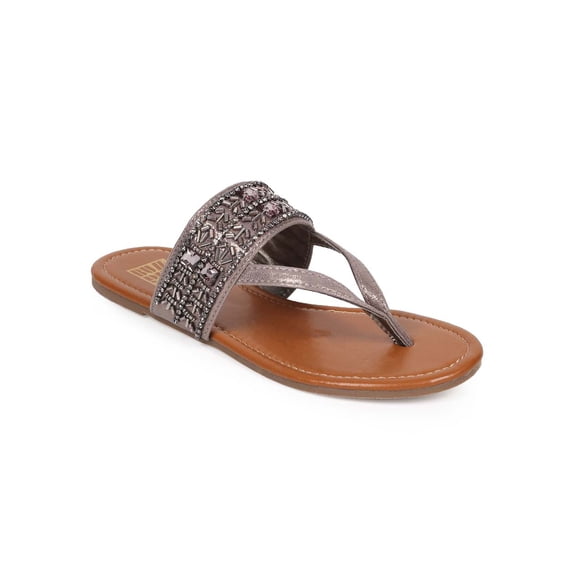 New Women Bumper Addy-01 Fabric T-Strap Beaded Boho Slip On Sandal Size