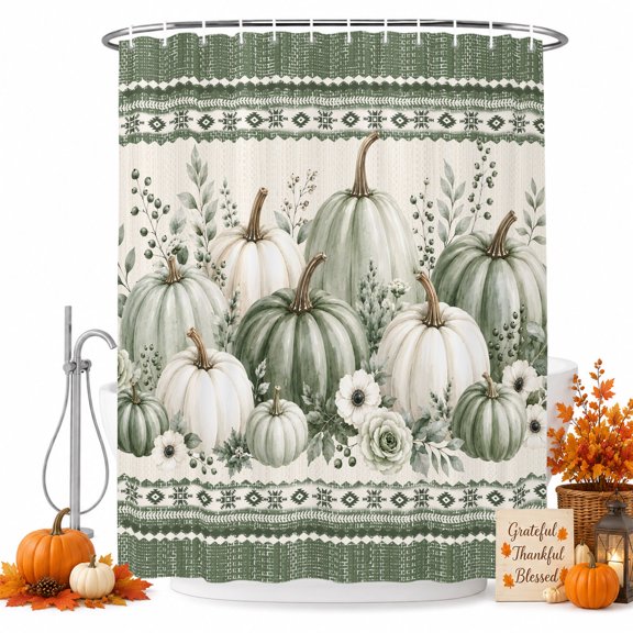 Shower Curtains for Bathroom-72"x72",Thanksgiving Pumpkin Flower Leaf Waterproof Bath Curtain Grommet Shower Curtain Set with Hooks