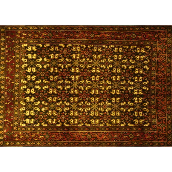 Ahgly Company Machine Washable Indoor Rectangle Persian Yellow Traditional Area Rugs, 5' x 7'