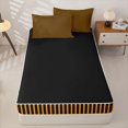 thumbnail image 4 of Castle Fairy Retro Vertical Stripe Zipper Twin Comforter Sets with Fitted Sheet and 2 Pillowcases,Mid Century Linear Texture Zipper Bedding Set,Orange Black,Reversible, 4 of 5