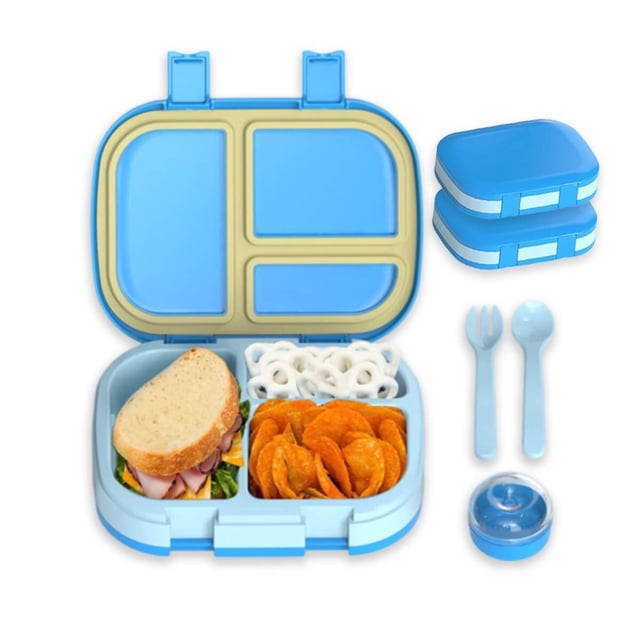 Lonchera para niños tipo bento box con compartimentos ajustables de sellado hermetico, tupper para lunch con cubiertos Incluidos, lunch box libre de fugas y antiderrames BPA Free