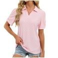 thumbnail image 2 of Aobny Eyelet Blouses Polo Womens T-shirts Short Sleeve Pullover Pink Collared Holiday Party Tops,S, 2 of 8