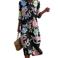 thumbnail image 3 of VBVC Women's and Women's Plus 3/4 Sleeve Midi Dress, Summer Casual Crew Neck Dress For Women, Ladies' Loose Fit Floral Dress with Pockets,Black,S-5XL, 3 of 7