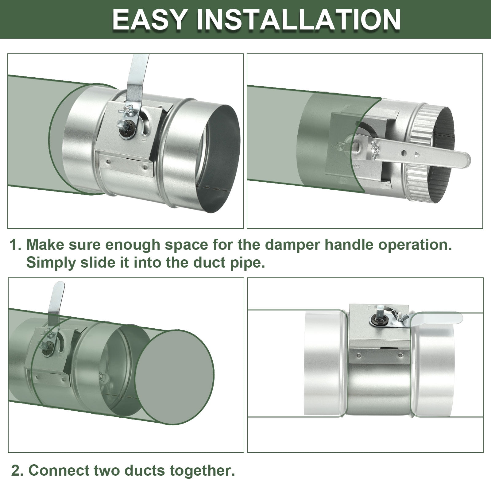 Uxcell 4 inch HVAC Duct Manual Volume Backdraft Damper, 1 Pcs Galvanized Iron Airflow Ducting Branch Vent Damper Air Control Valve with Adjustment Handle for HVAC Air System Range Hoods