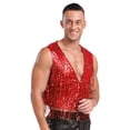 thumbnail image 2 of YONGHS Men's Glitter Sequin Cardigan Open Front Sleeveless Fringe Hem Party Club Dance Vest Outerwear Red XXL, 2 of 7