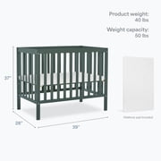 Dream On Me Edgewood 4-in-1 Convertible Mini Crib, Olive