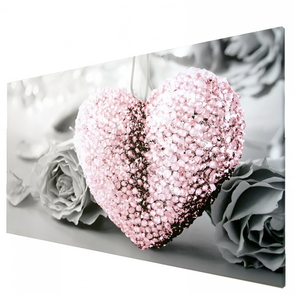 CCOCC 2026 New Pink Heart and Grey Flower Art Canvas Print Wall Hanging Picture Decor Frameless for Bedroom, Living Room, Nursery, Modern Home, Gift for Her.