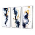thumbnail image 3 of Designart "Suites of Distant Moods Gilded Ink Abstract I" Abstract Painting Framed Wall Art Set Of 3 - Blue Modern Frame Gallery Set For Office Decor, 3 of 6