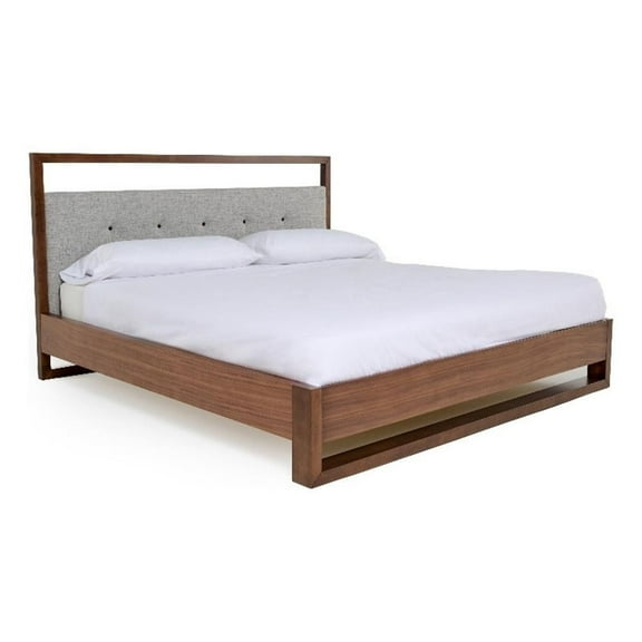 Cear King Size Bed, Gray Tufted Panel Headboard with Cutout, Gray Brown