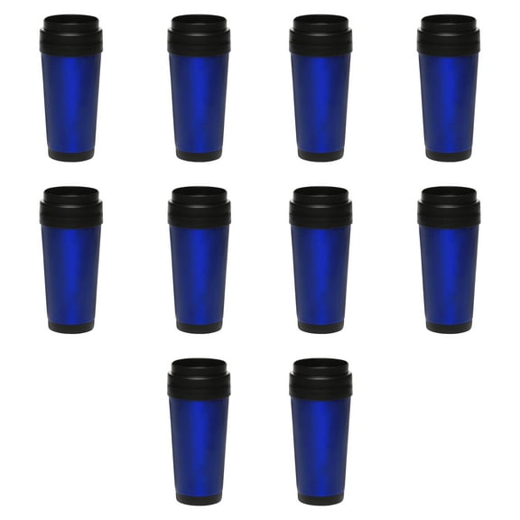 Insulated Stainless Steel Travel Mugs 16 oz. Set of 10, Bulk Pack - Perfect for Iced Coffee, Soda, Other Hot & Cold Beverages - Blue