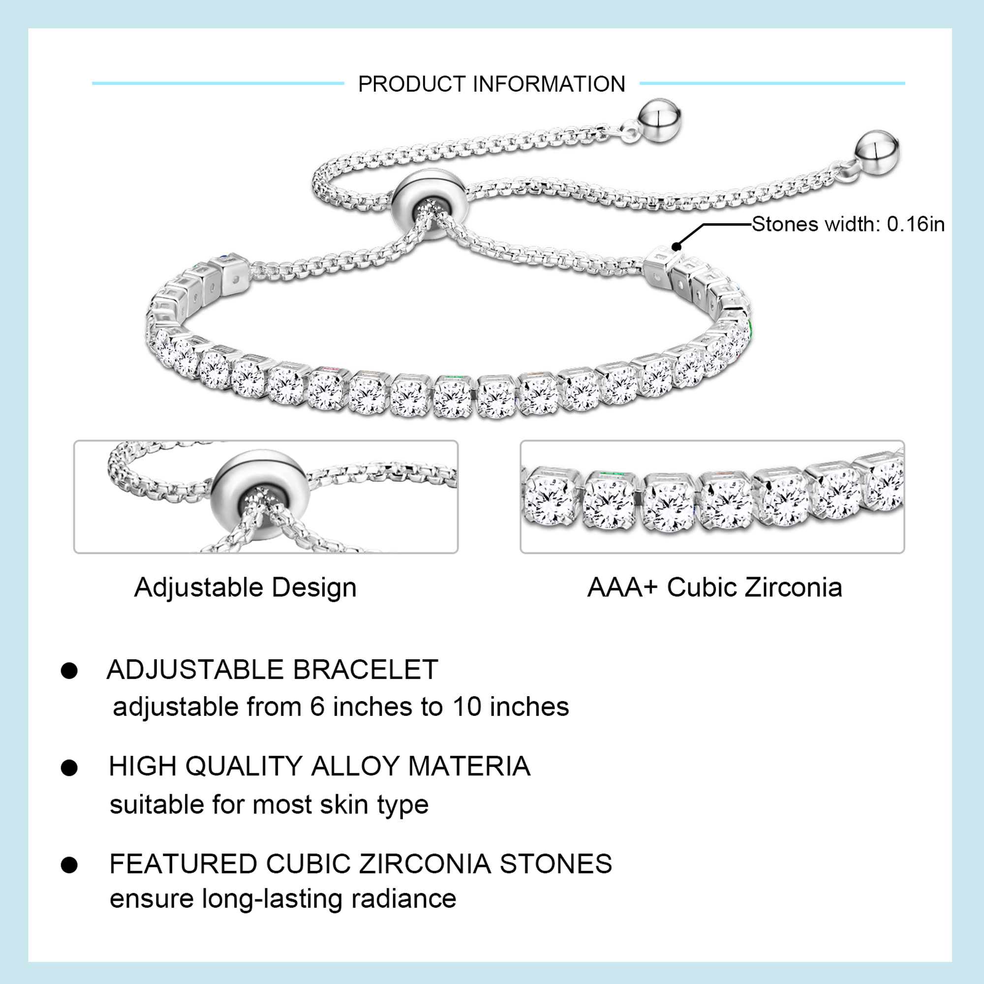 APSVO 925 Silver Plated Tennis Bracelet, April Birthstone photo 3