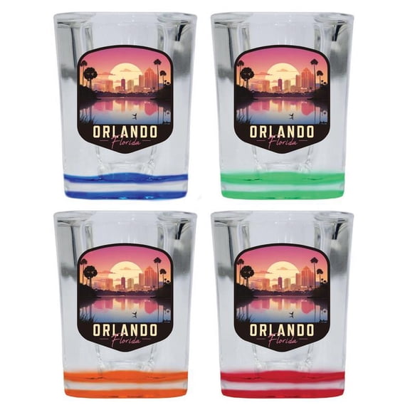 Orlando Florida Design A Souvenir 2 oz Square Shot Glass Multicolor (4-Pack)