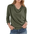 thumbnail image 3 of Loopsun Womens Fall Tops, Long Sleeve T Shirts for Women, Women Loose Fashion Casual Solid Long Sleeve Pleated Collar Pullover Top Army Green, L, 3 of 5
