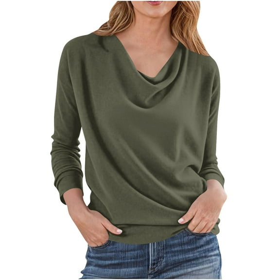 APEXFWDT Women's Fall Top Cowl Neck Long Sleeve Blouse Casual Stylish Solid Color Top Office & Daily Wear,XXL,Army Green
